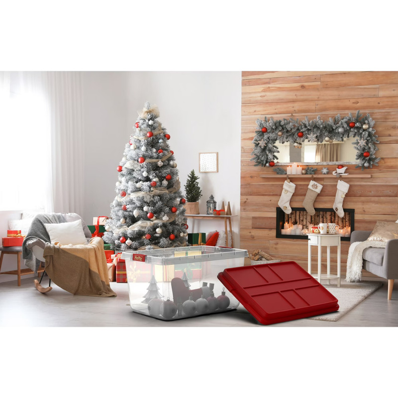 Hefty 72 Qt Clear Plastic Storage Bin Holiday Red HI-RISE Lid Latching Tote, 6PK gallery