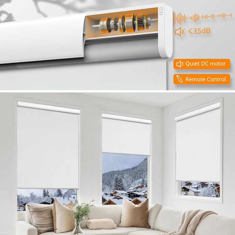 Remote-Controlled Cordless Blackout Smart Blinds, 35" W X 72" H, White gallery