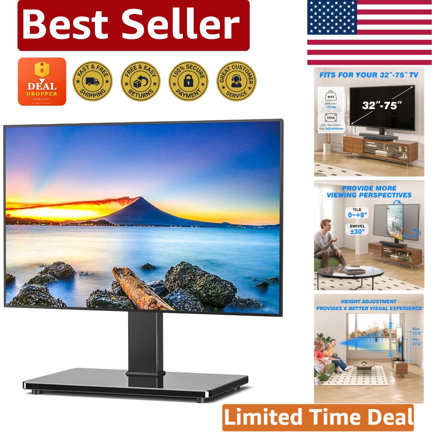Height Adjustable Universal TV Stand for 32-75 Inch Screens - Swivel Design gallery