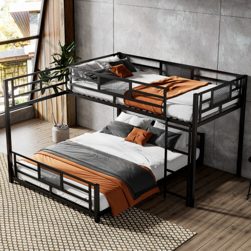 L-Shaped Loft Bunk Bed Twin Over Full Bunk Beds Heavy Duty Metal Beds Bedframes gallery