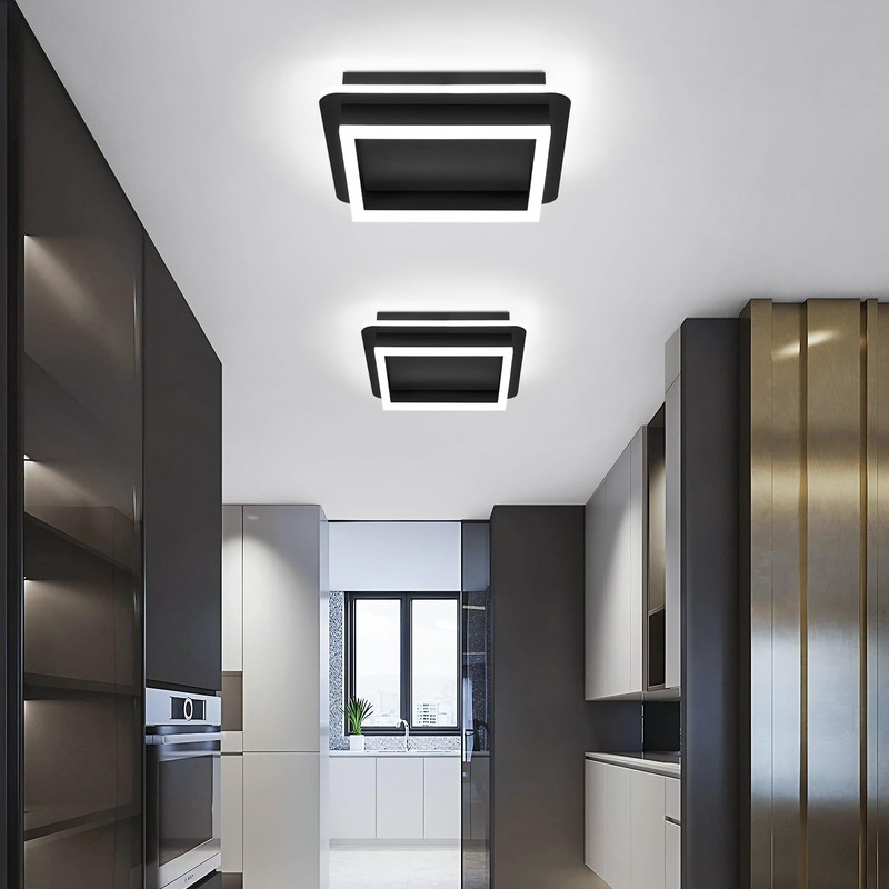 CANEOE Black Modern LED Ceiling Light, Square Flush Mount Ceiling Hallway Lig... gallery