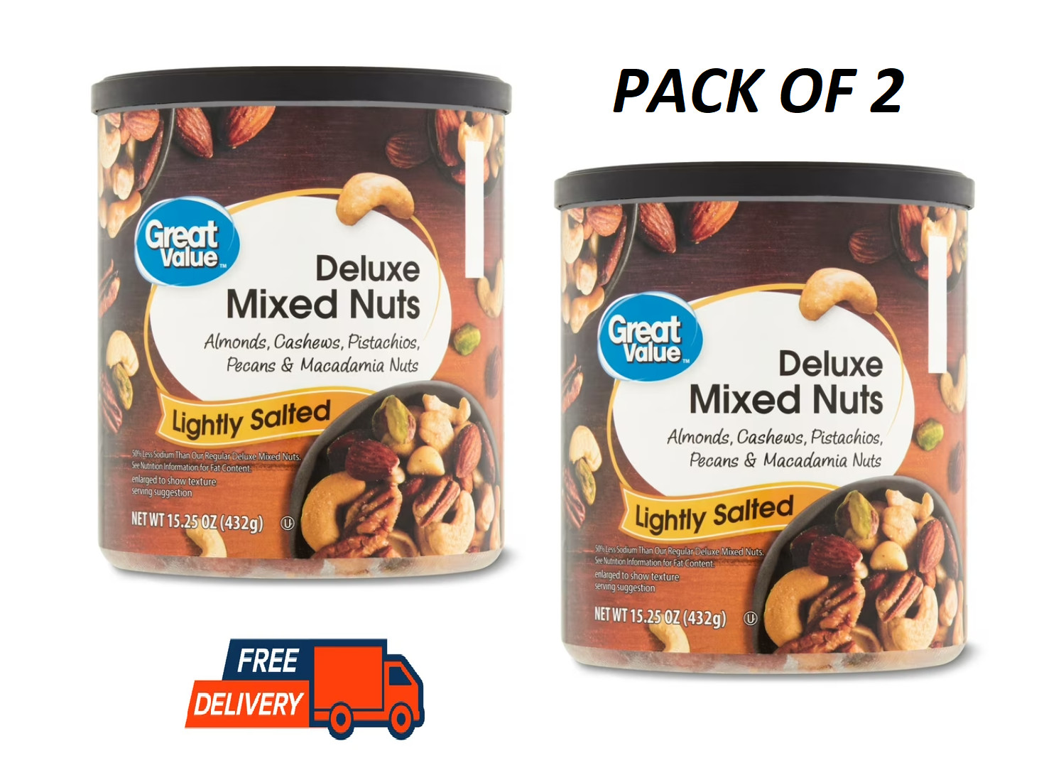 Great Value Lightly Salted, Deluxe Mixed Nuts, 15.25 oz 2 PACK gallery