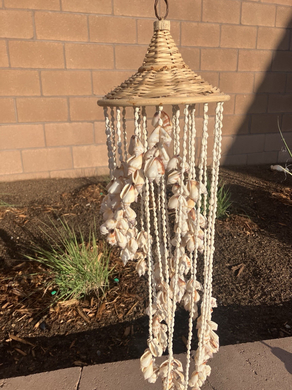 VTG 29” Boho Style Hanging Sea Shell Wind Chime Wicker Top Mobile gallery