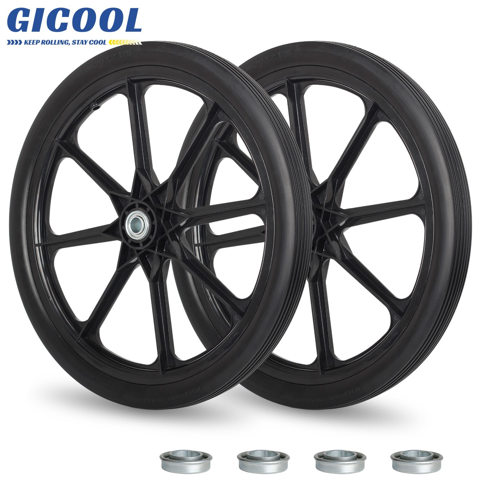 2-Pack 20" Flat Free Tire & Wheel For Rubbermaid Wheelbarrow, Garden Yard Cart gallery