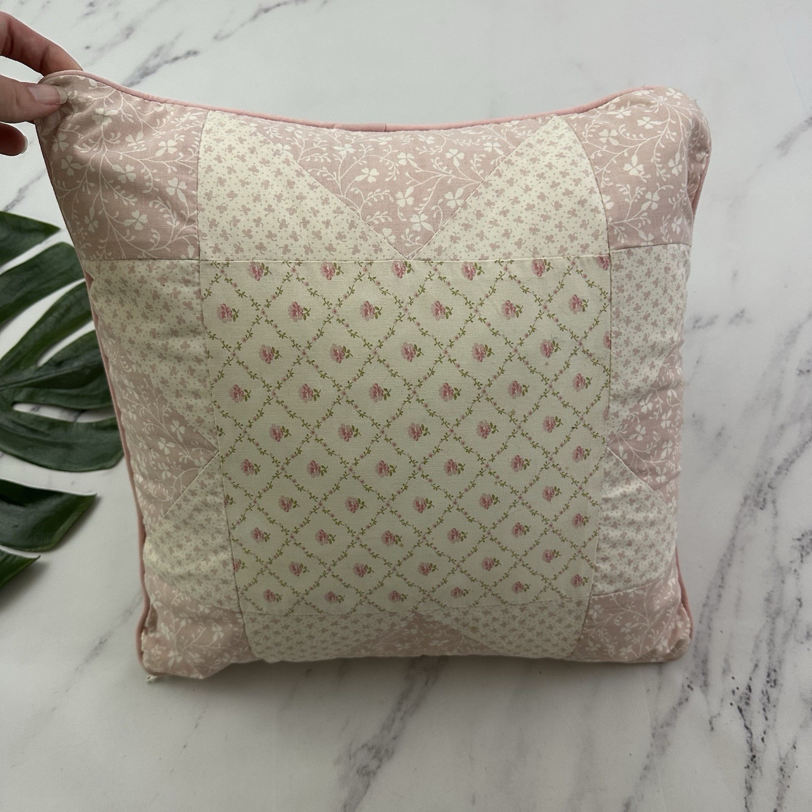 Laura Ashley Vintage Y2k Throw Pillow Pink White Patchwork Floral Down Insert gallery