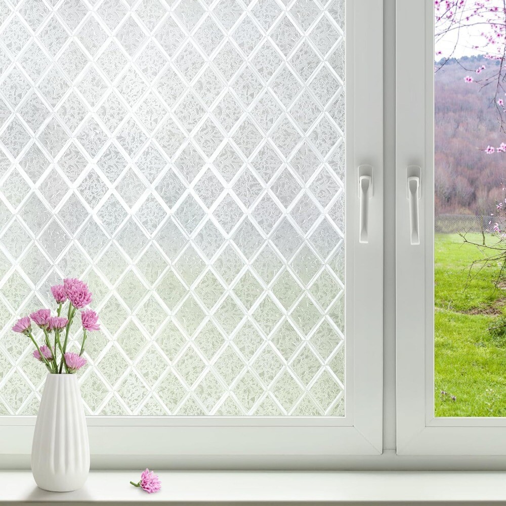 rabbitgoo Privacy Window Film Decorative Frosted Static Cling Floral Lattice gallery