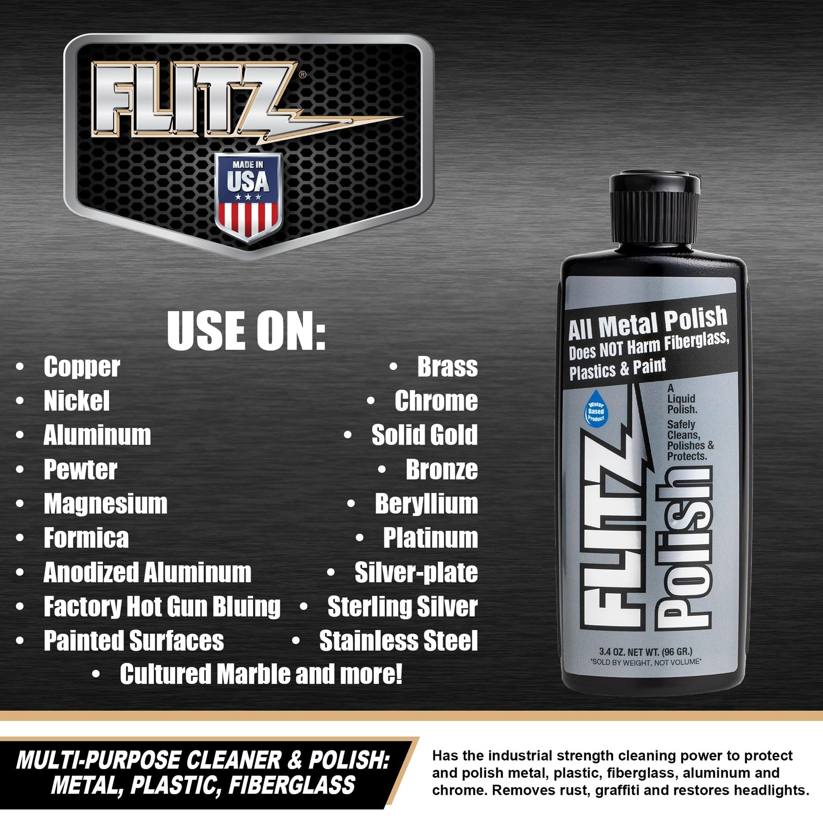 Flitz Multi Purpose Metal Polish Liquid - 3.4oz 3.4 Fl Oz (Pack of 1), Silver gallery