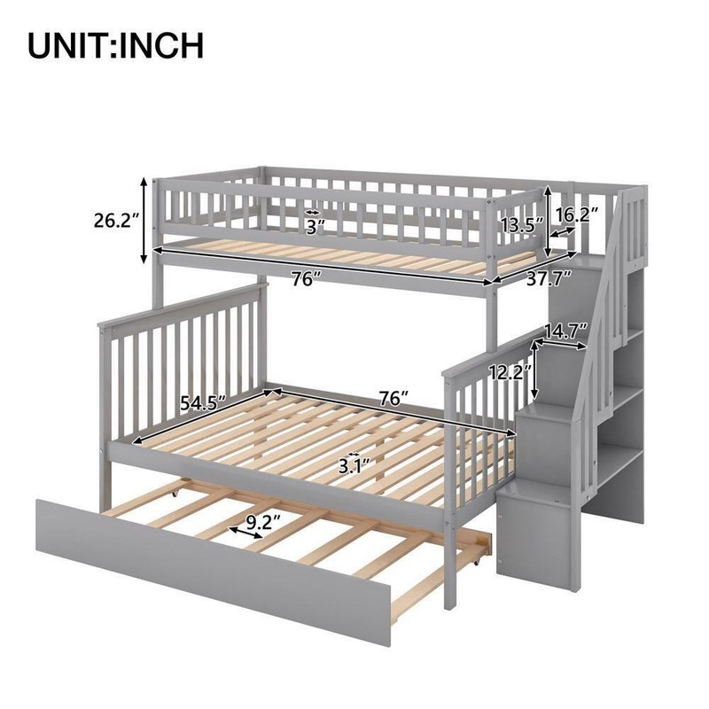 Twin Size Upper Bed and Full Size Lower Bed w/ Trundle Safety for Kids Children gallery