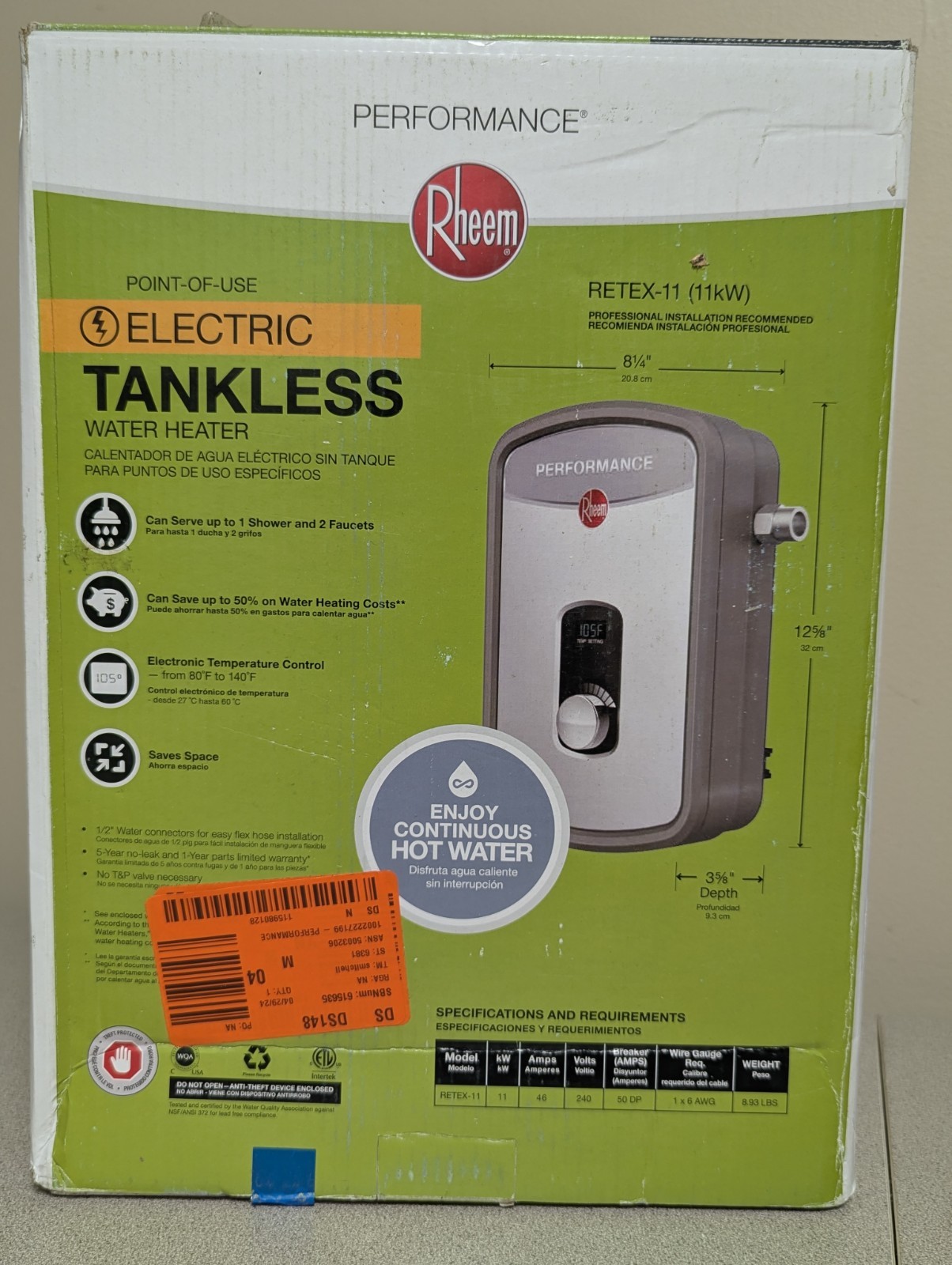 Rheem 11 kW 2.15 GPM 240V Self-Modulating Electric Tankless Water Heater gallery