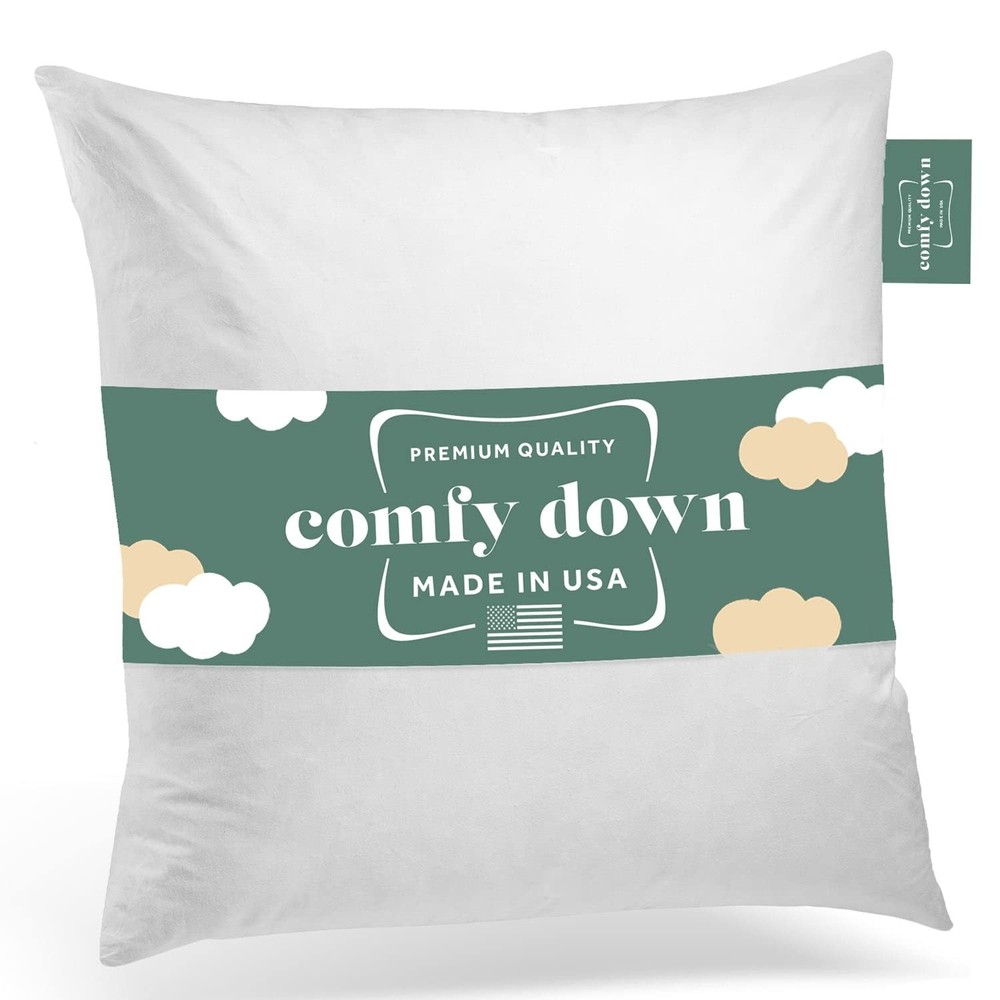 22x22 Throw Pillow Insert, Down & Feather Fill, 100% Cotton Cover, Made in US...