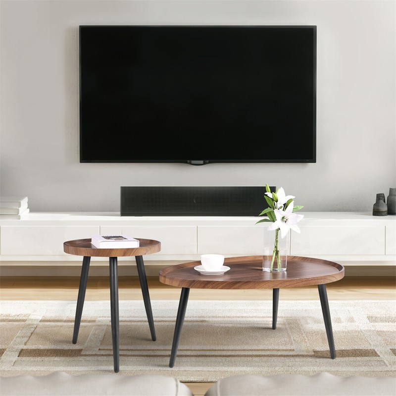 2 Piece Modern Solid Wood High Gloss Coffee Table Living Room Office Furniture gallery