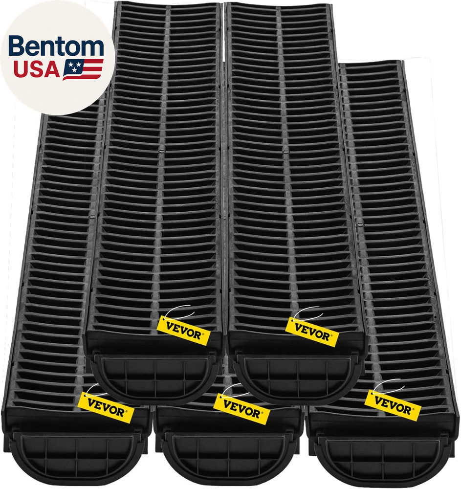Trench Drain System 5 Pack, Channel Drain with Plastic Grate 5.7 X 3.1 in HDPE D