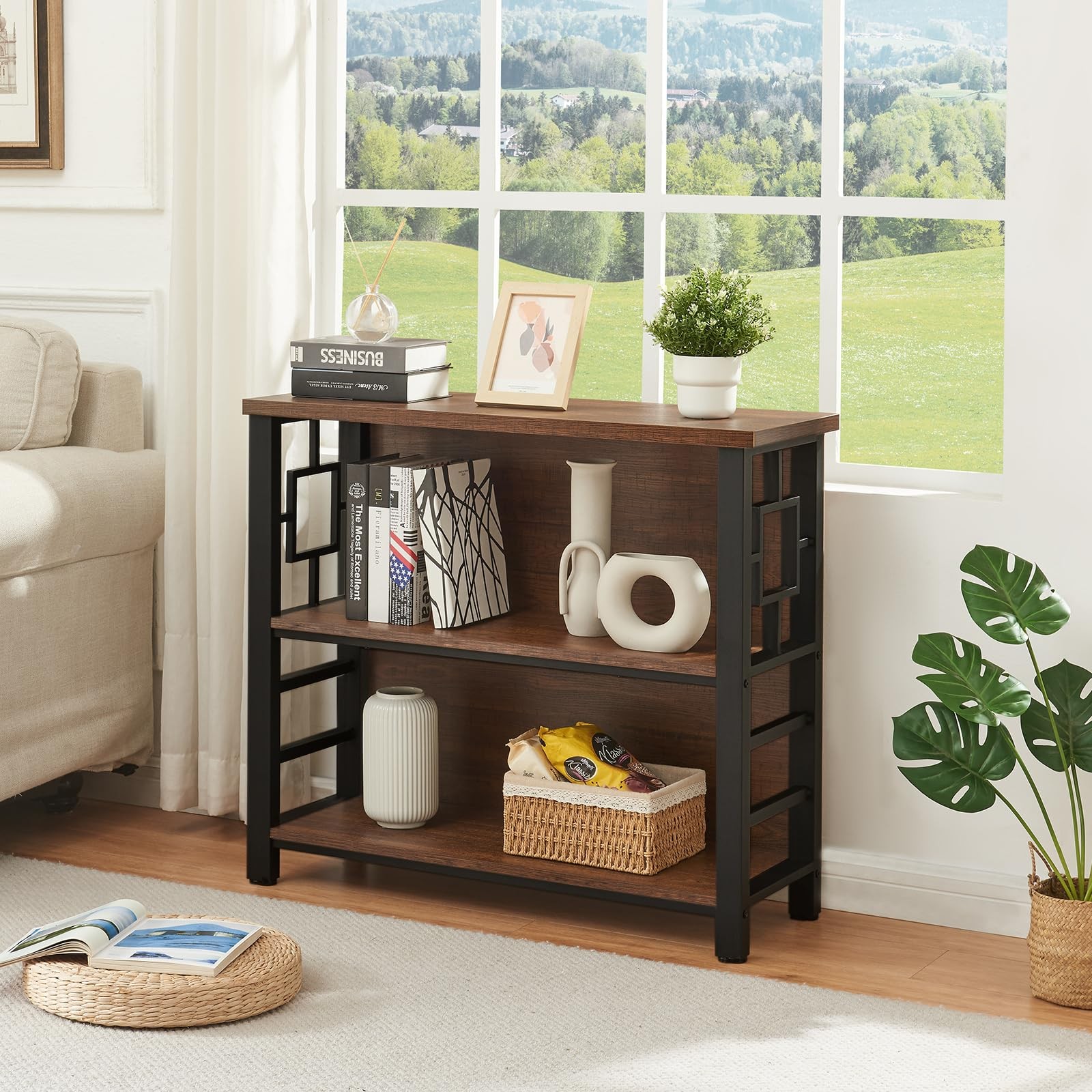 Book Shelf, 3 Tier Deep Bookshelf with Storage, Engineered Wood and Metal She... gallery