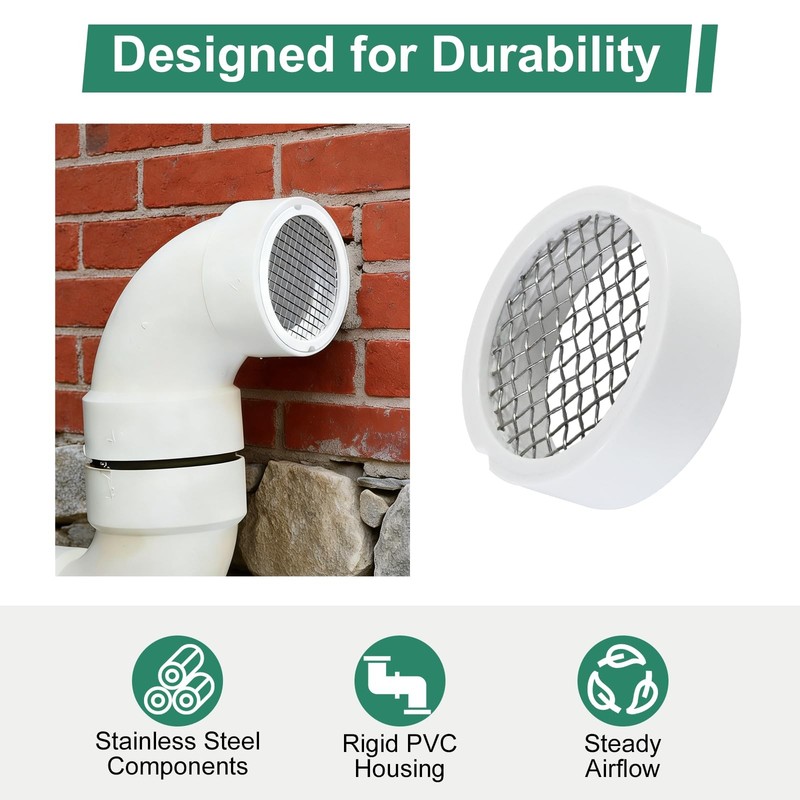 3 Inch PVC Vent Termination Cap with 304 Stainless Steel Mesh Screen White gallery