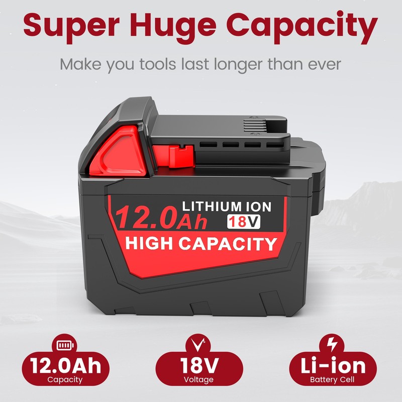 2X 12.0Ah Battery For M18 For Milwaukee 18V Extended Capacity Battery 48-11-1860 gallery