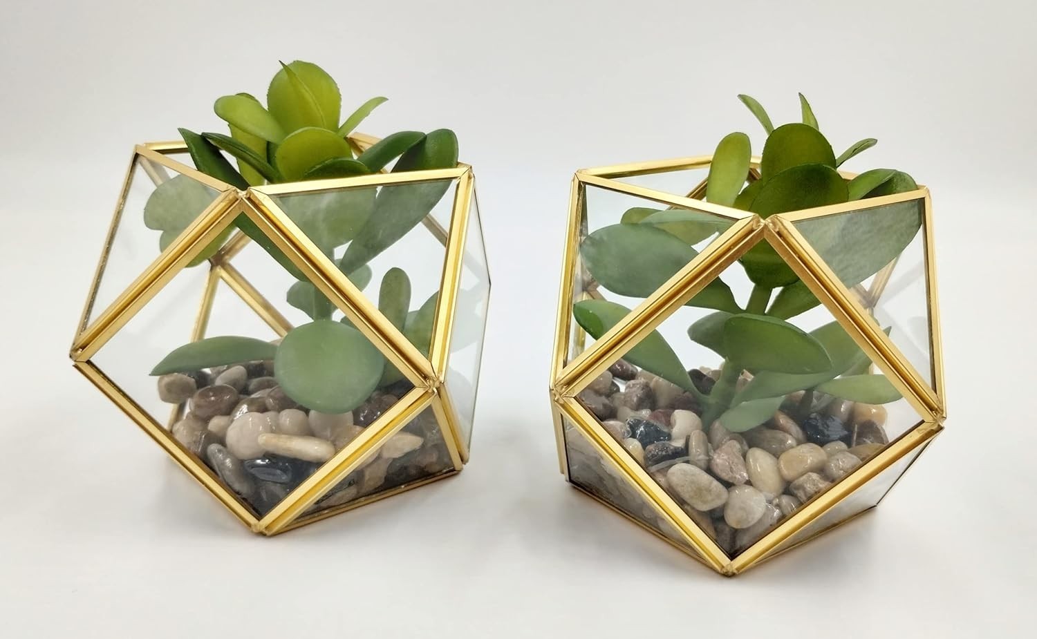 (2 PACK) 5" x 4" Artificial Succulent Plant with Brass Terrarium - Opalhouse gallery
