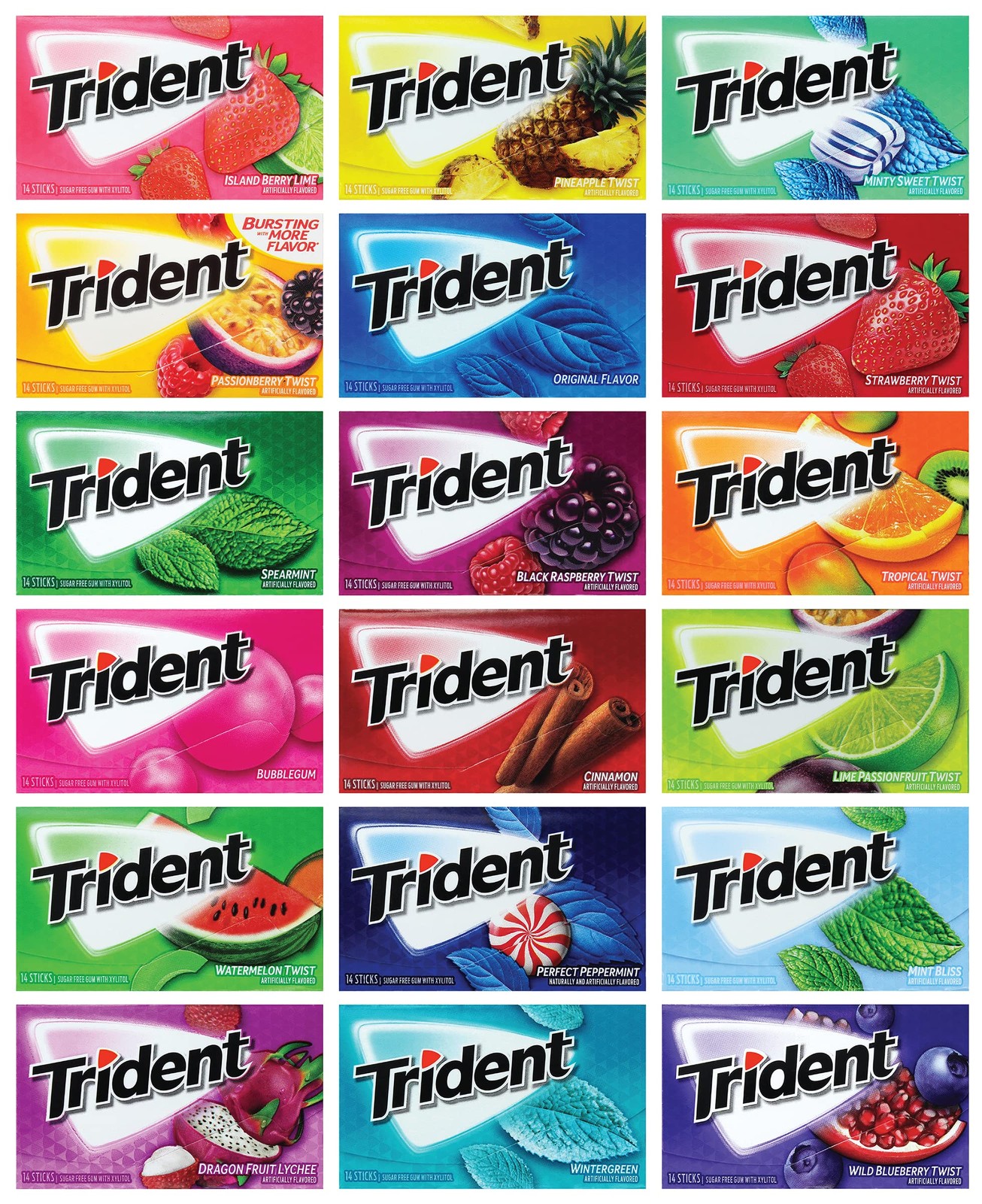 Tridents Chewing Gum Sampler Variety Pack 1 Count (Pack of 10), Assorted gallery