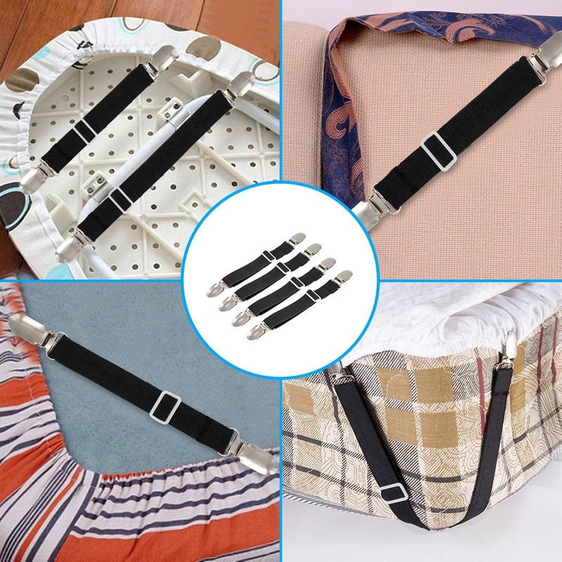 4Pcs Adjustable Bed Sheet Fasteners Suspenders Elastic Sheet Band Straps Clips gallery