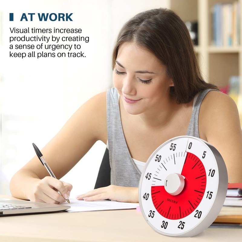 Secura 7.5-inch Visual Countdown 60-Minute Kitchen Timer, Time Management, NEW gallery