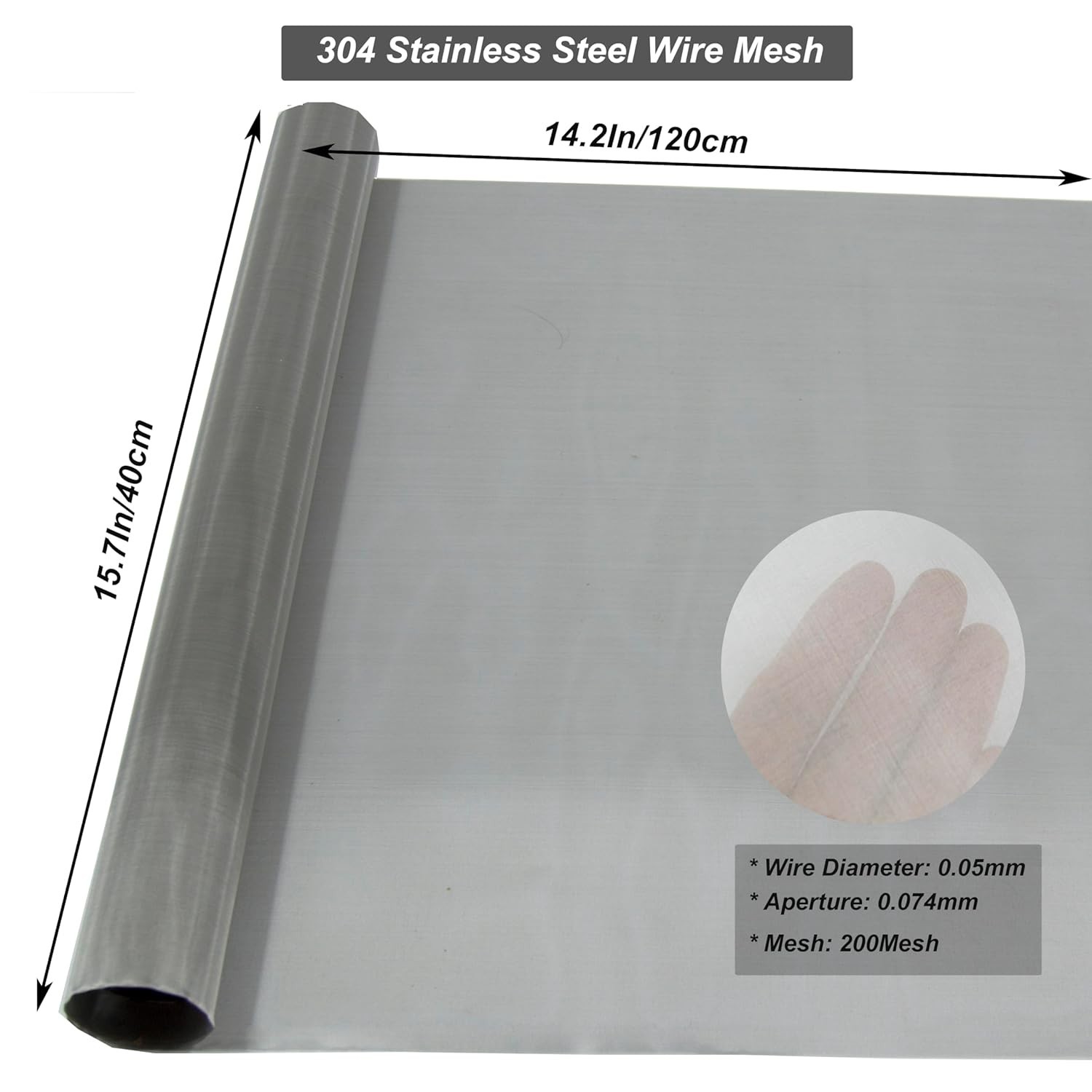 304 Stainless Steel Mesh 200Mesh, 15.7"x47.2"(40x120cm) Metal Mesh Screen, Woven gallery