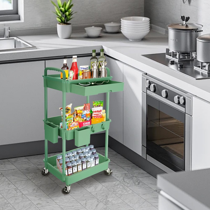 3-Tier Rolling Multi-Purpose Utility Storage Trolley with Drawers gallery