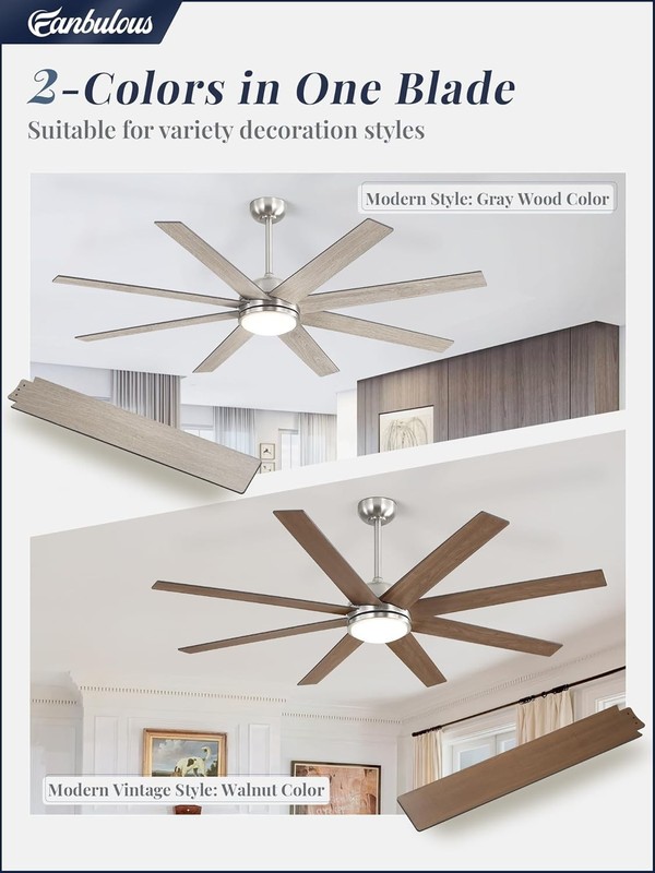 Large 65" Ceiling Fan with LED Light and Remote – Brushed Nickel DC Motor gallery