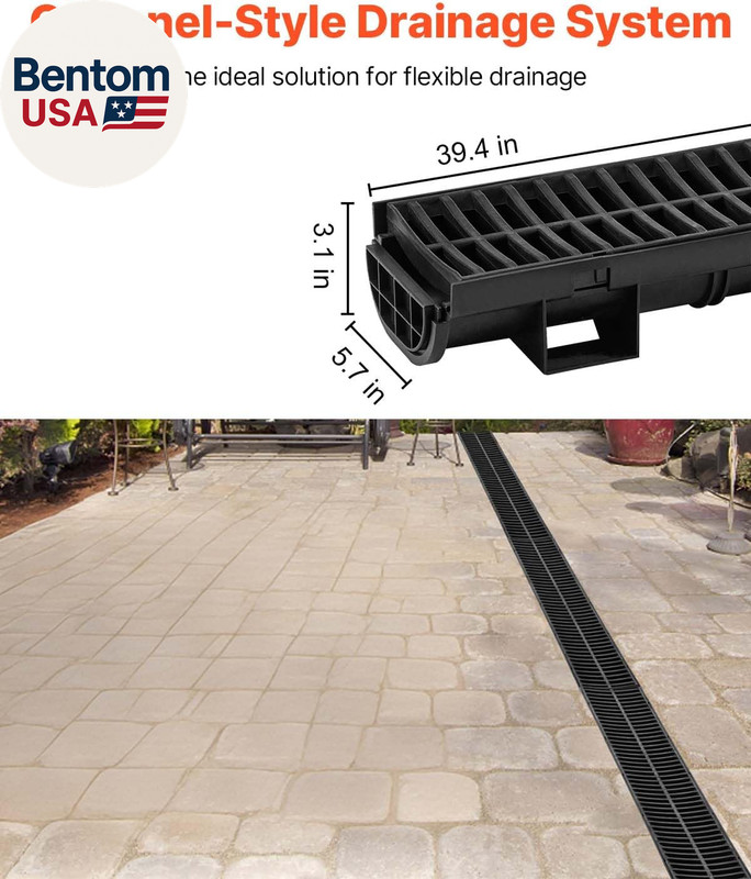 Trench Drain System 5 Pack, Channel Drain with Plastic Grate 5.7 X 3.1 in HDPE D gallery