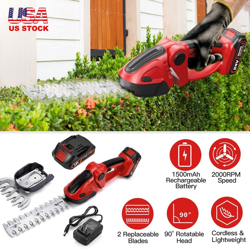 Handheld Electric Cordless Grass Shear Hedge Trimmer 24V Rechargeable Battery gallery