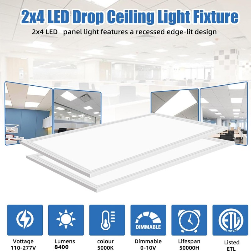 4x2ft LED Flat Panel Recessed Light 8400LM Dimmable Drop Ceiling Troffer Fixture gallery
