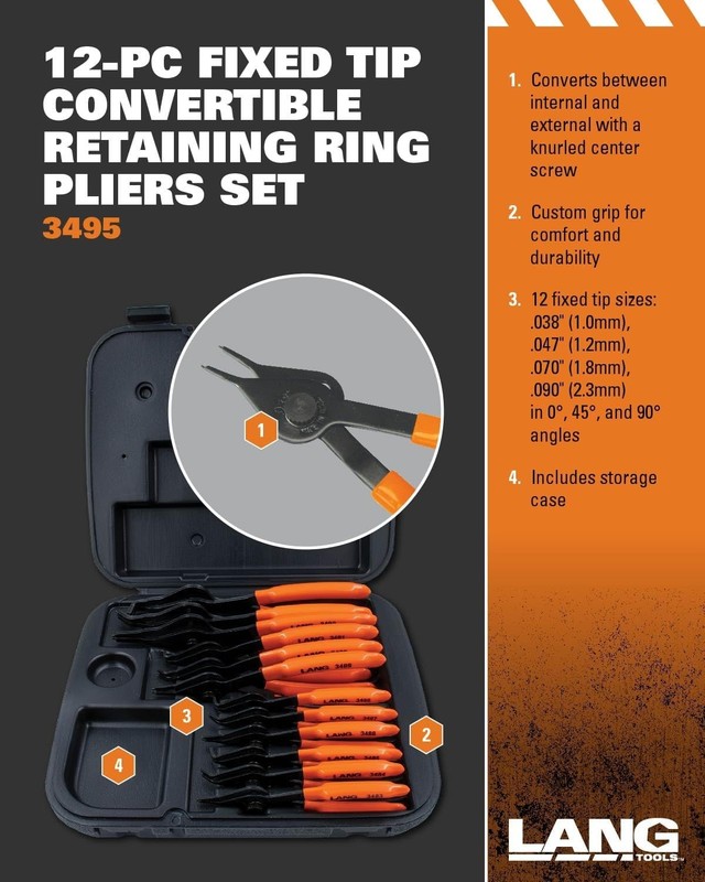 Lang Tools (3495) Fixed Tip Combination Internal/External Snap Ring Pliers Set gallery