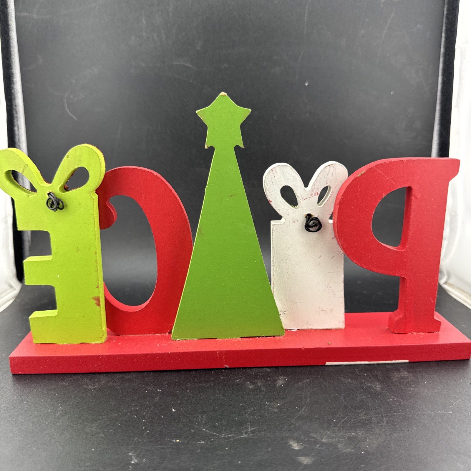 Christmas Peace Sign Shelf Display Decor Whimsical 2018 Hobby Lobby 11” X 6” gallery