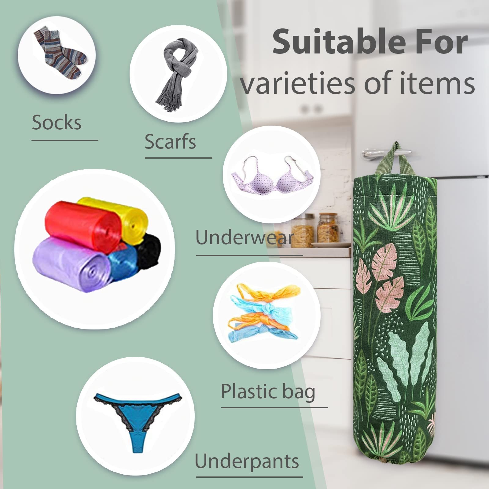 Plastic Bag Holder, Reusable Grocery Bag Organizer, Wall Mount, 1 Pack, Seaweed gallery
