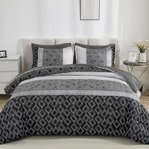 Black/Gray Size Comforter Set, Lightweight Boho Bed in a King Black and Gray gallery