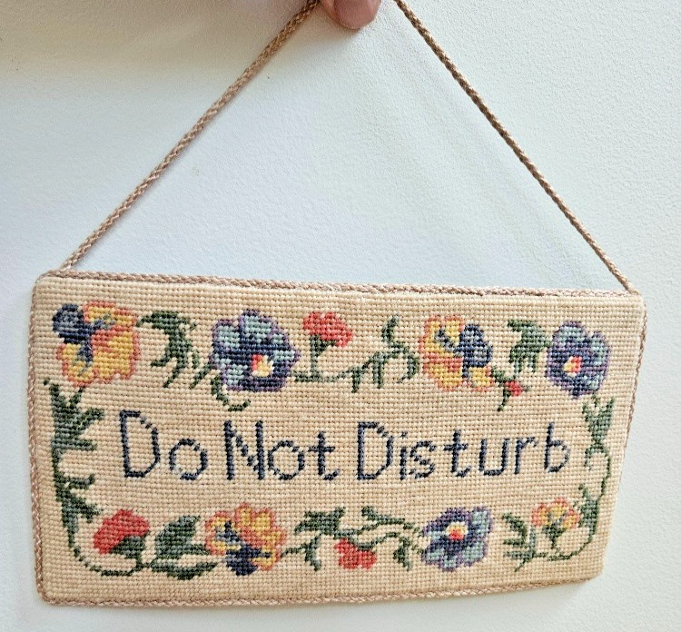 Needlepoint Do Not Disturb Sign Door Wall Hanging Floral Victorian Cottage 4x8 gallery