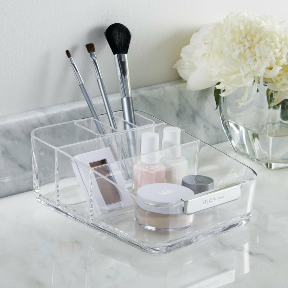 US Acrylic Small Clear Plastic Cosmetic Organizer with Removable Compartment gallery