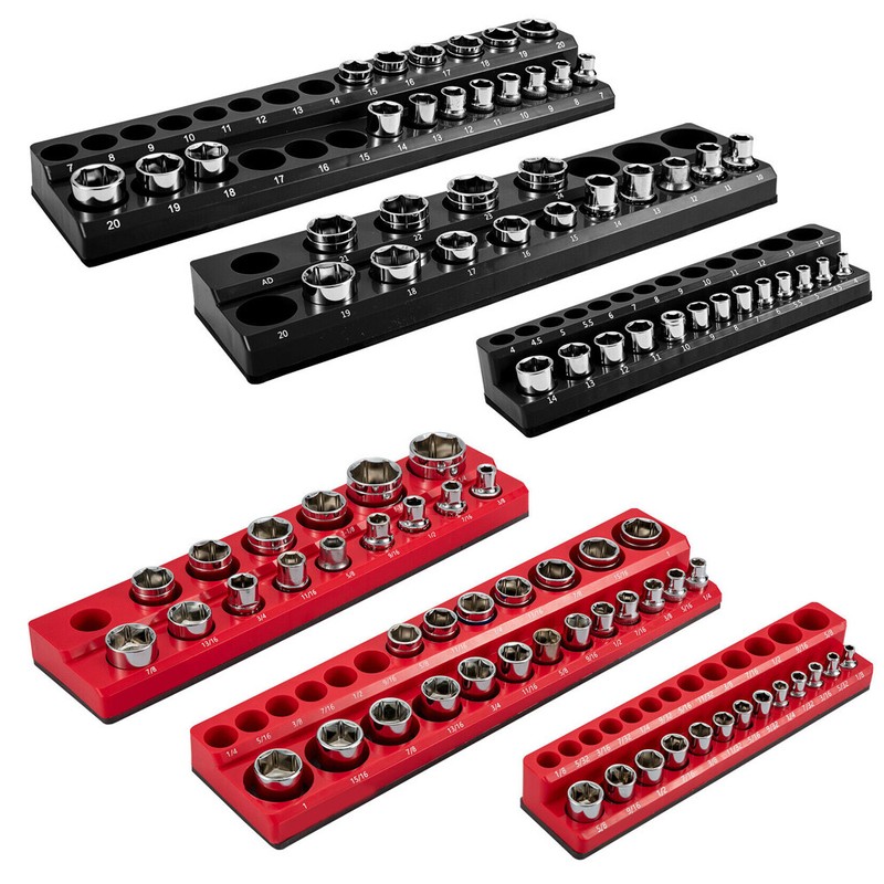 6-PACK Set Magnetic Socket Organizer Holder 1/4'' 3/8'' 1/2'' Drive SAE Metric gallery