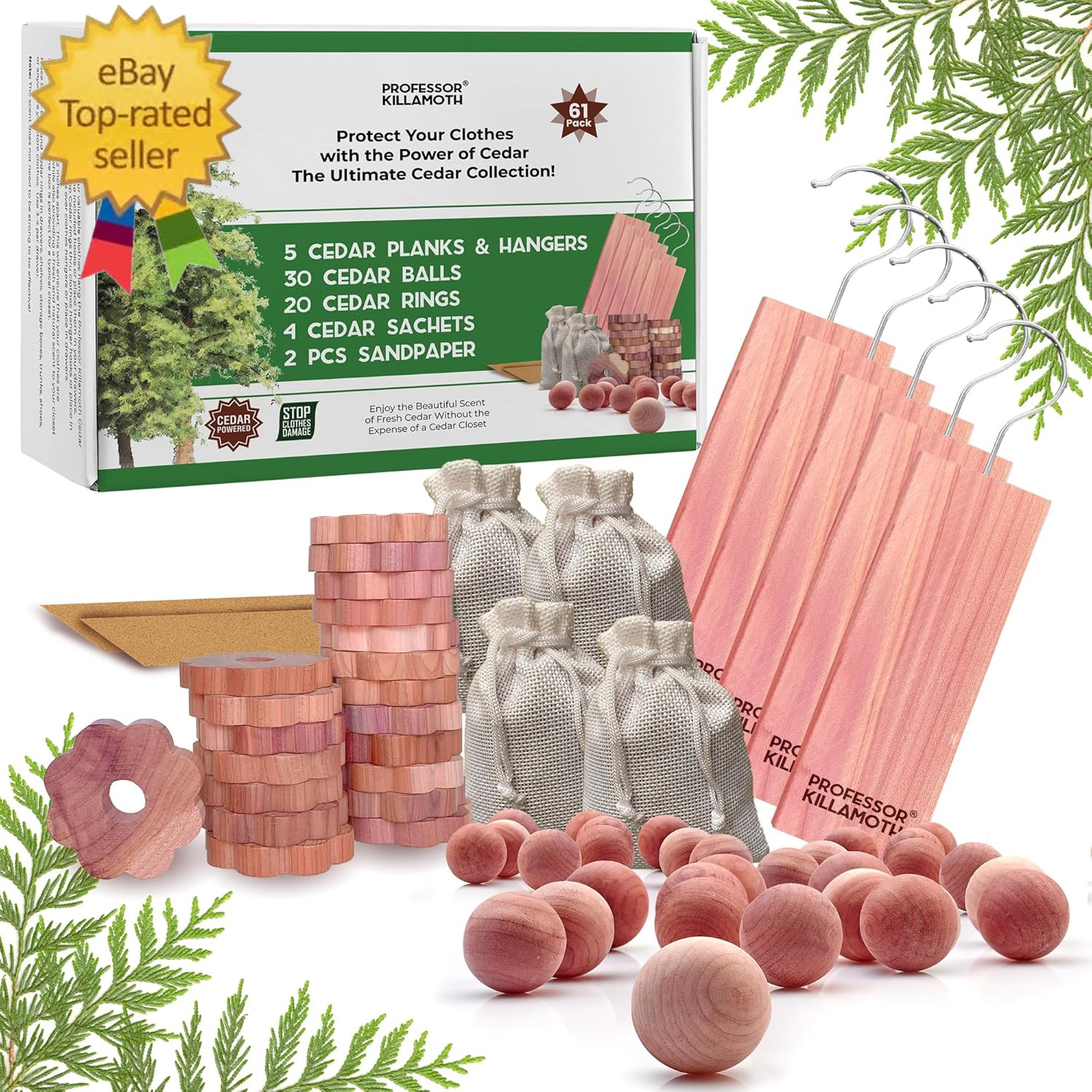61 Pack Cedar Blocks, Sachets, Rings, Balls - Stop Clothes Damage - the Ultimate gallery