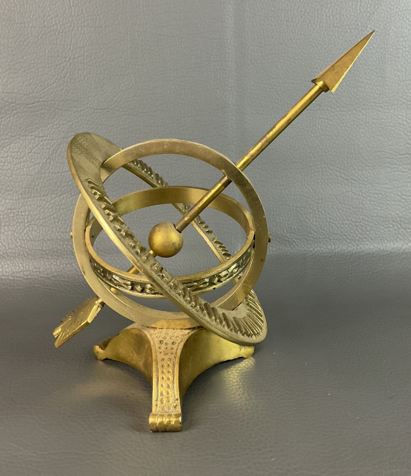 Heavy Brass Desktop Armillary Sphere Globe Sundial With Arrow & Roman Numerals gallery