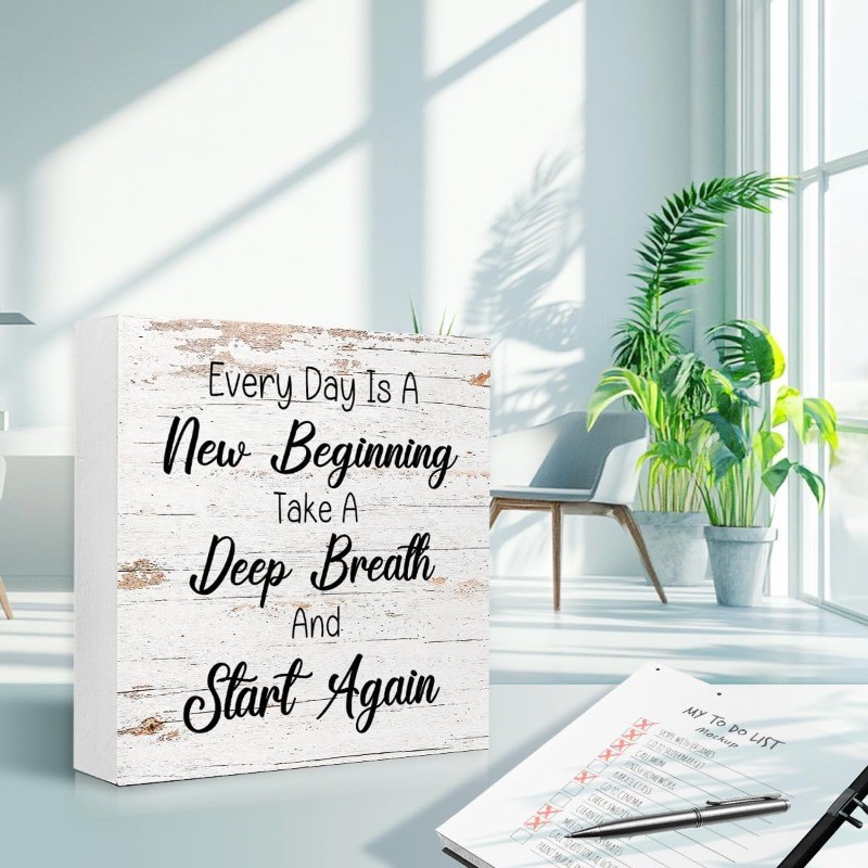 Every Day Is A New Beginning Inspirational Wooden Block Sign Desk Decor Plaque gallery