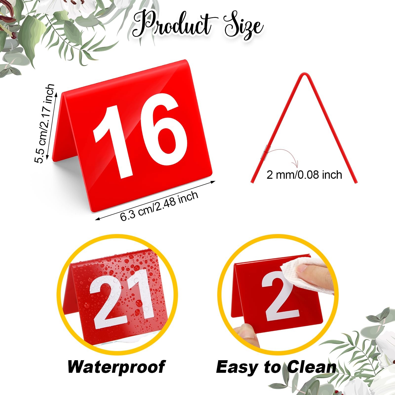 Tuanse Table Numbers 1-25 Acrylic Double 2.5 x 2.17 x 2 inches, Red, White gallery
