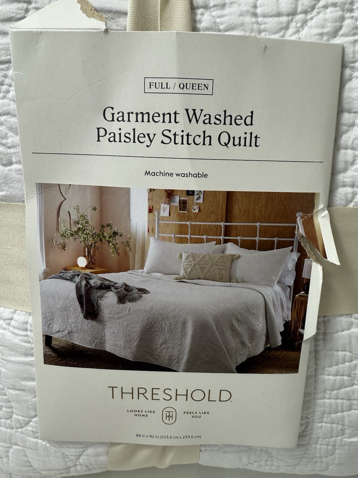 Threshold Garment Washed Paisley Stitch Quilt Full/Queen White 88 in x 92 in New gallery