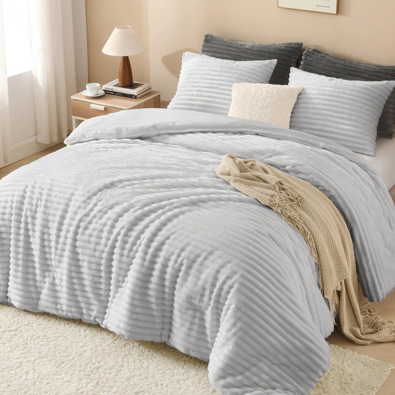 Andency Queen Comforter Set, Fluffy Super Soft Light Grey Comforter for Queen Si gallery