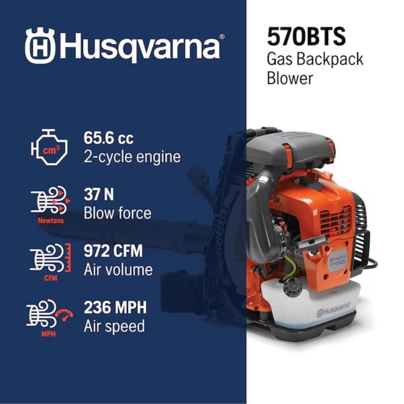 Husqvarna 570BTS Backpack Leaf Blower 236 MPH 972 CFM 2-Stroke Commercial gallery