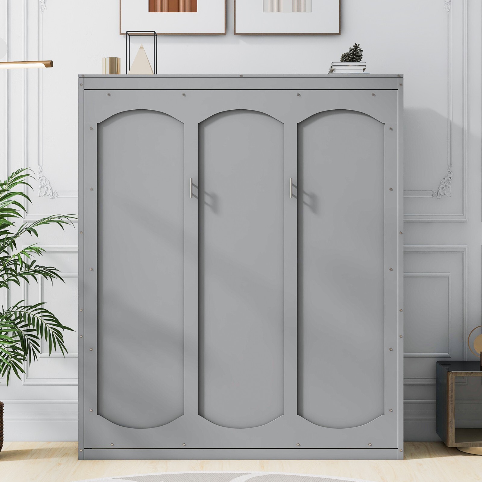 Queen Size Murphy Bed Wall Bed with Shelves,Gray gallery