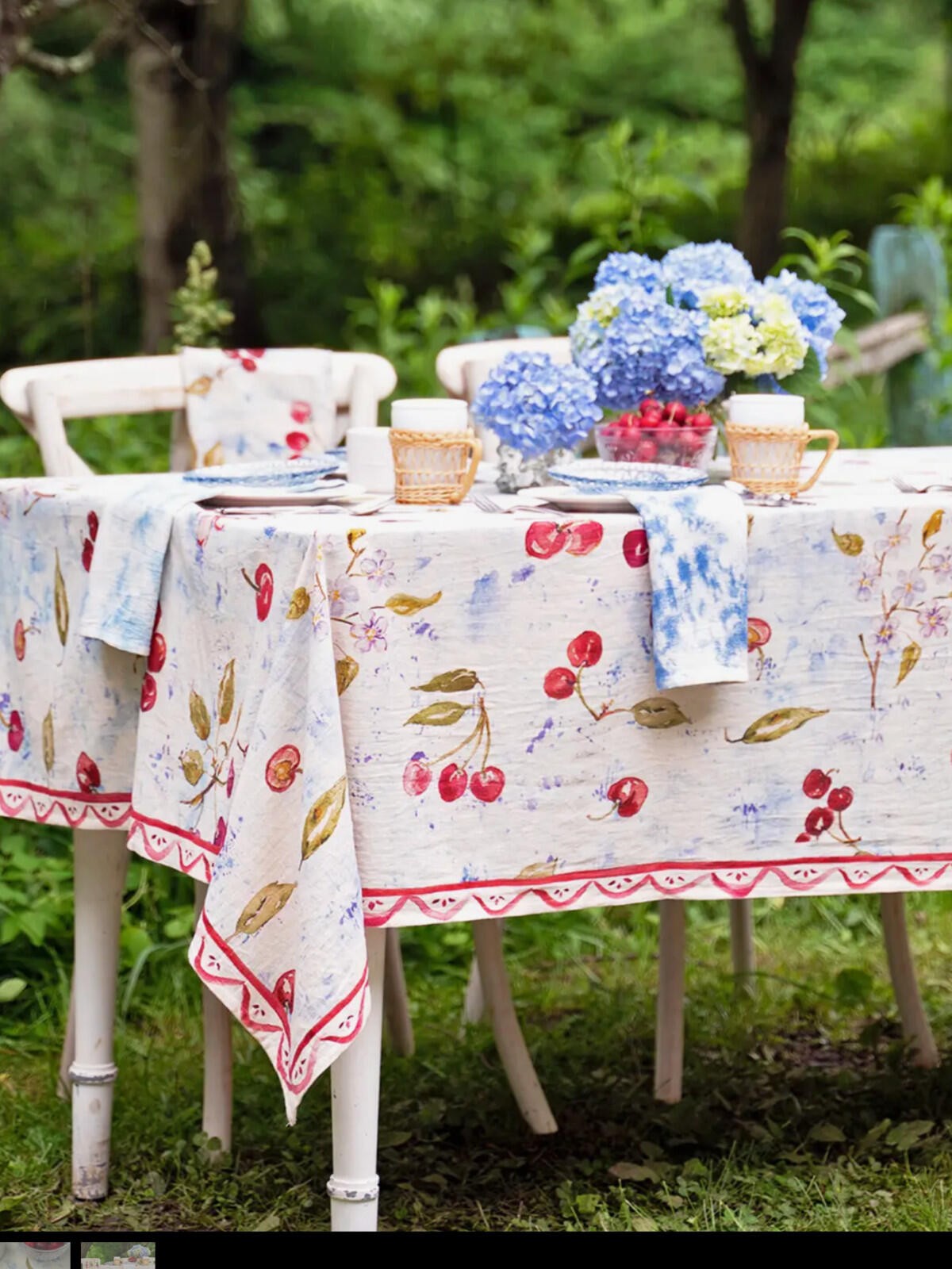 APRIL CORNELL CHERRY CHERRY TABLECLOTH-RED BLUE gallery