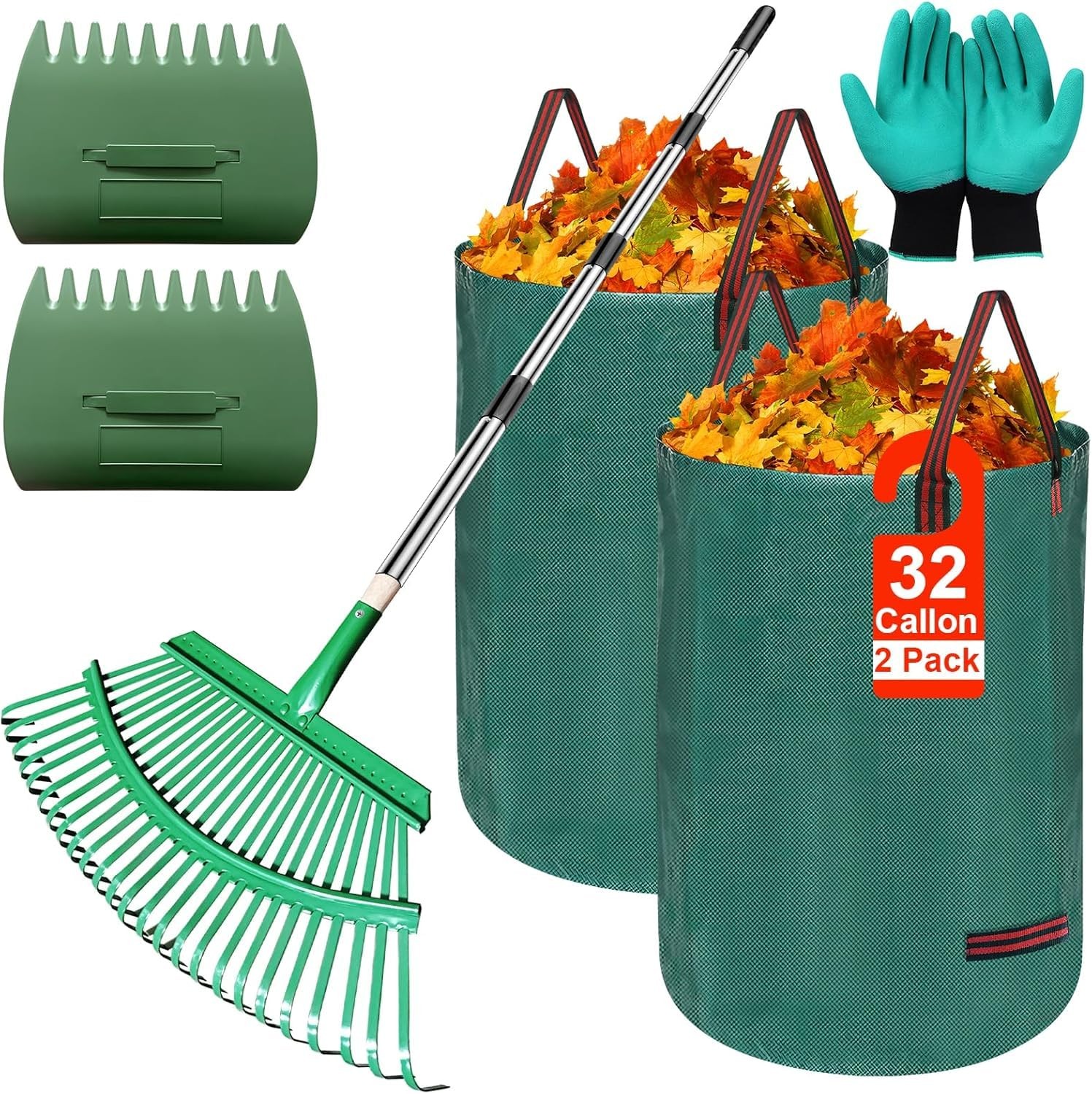 5-in-1 Garden Leaf Rake Tool Set ,53 inches Adjustable Leaf Rake with 2 Large... gallery