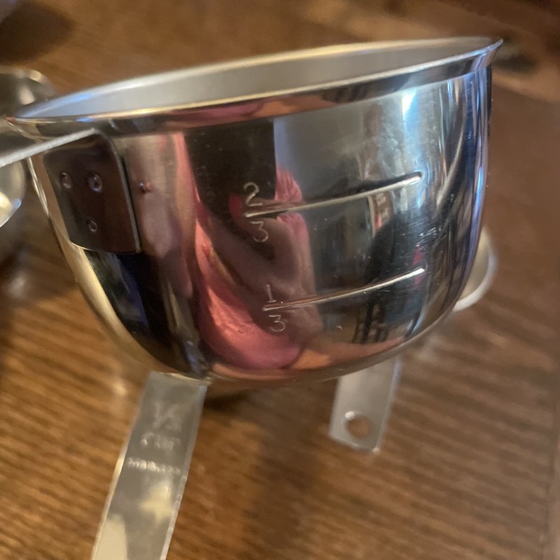 5 Vintage Measuring Cups, Stainless Steel~1 Cup, 1/2 Cup, 1/3 Cup, 1/4 Cup, 1/8 gallery