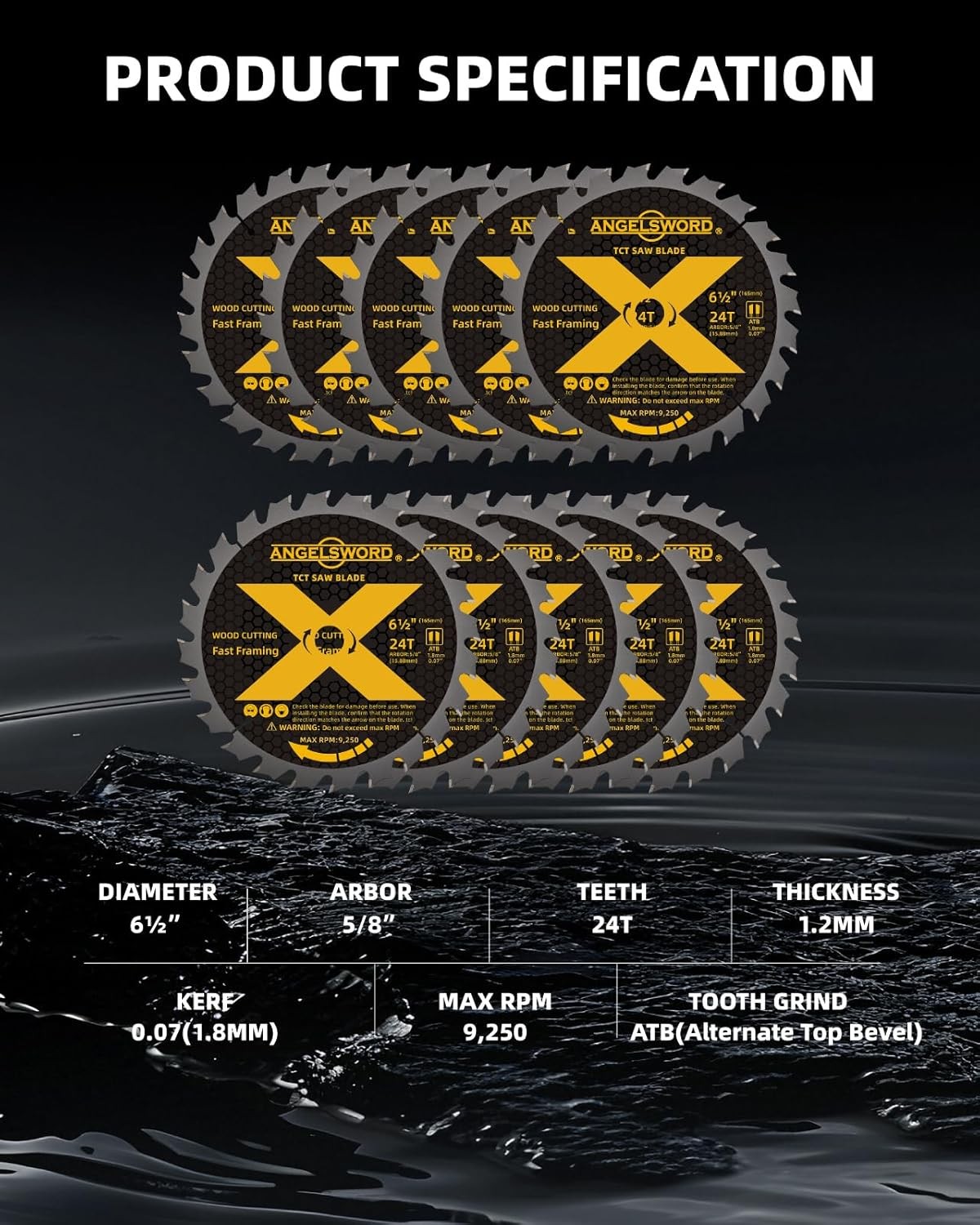6-1/2 Inch Circular Saw Blade for Framing, Fast Wood Cutting, 24T, 10 Pack gallery