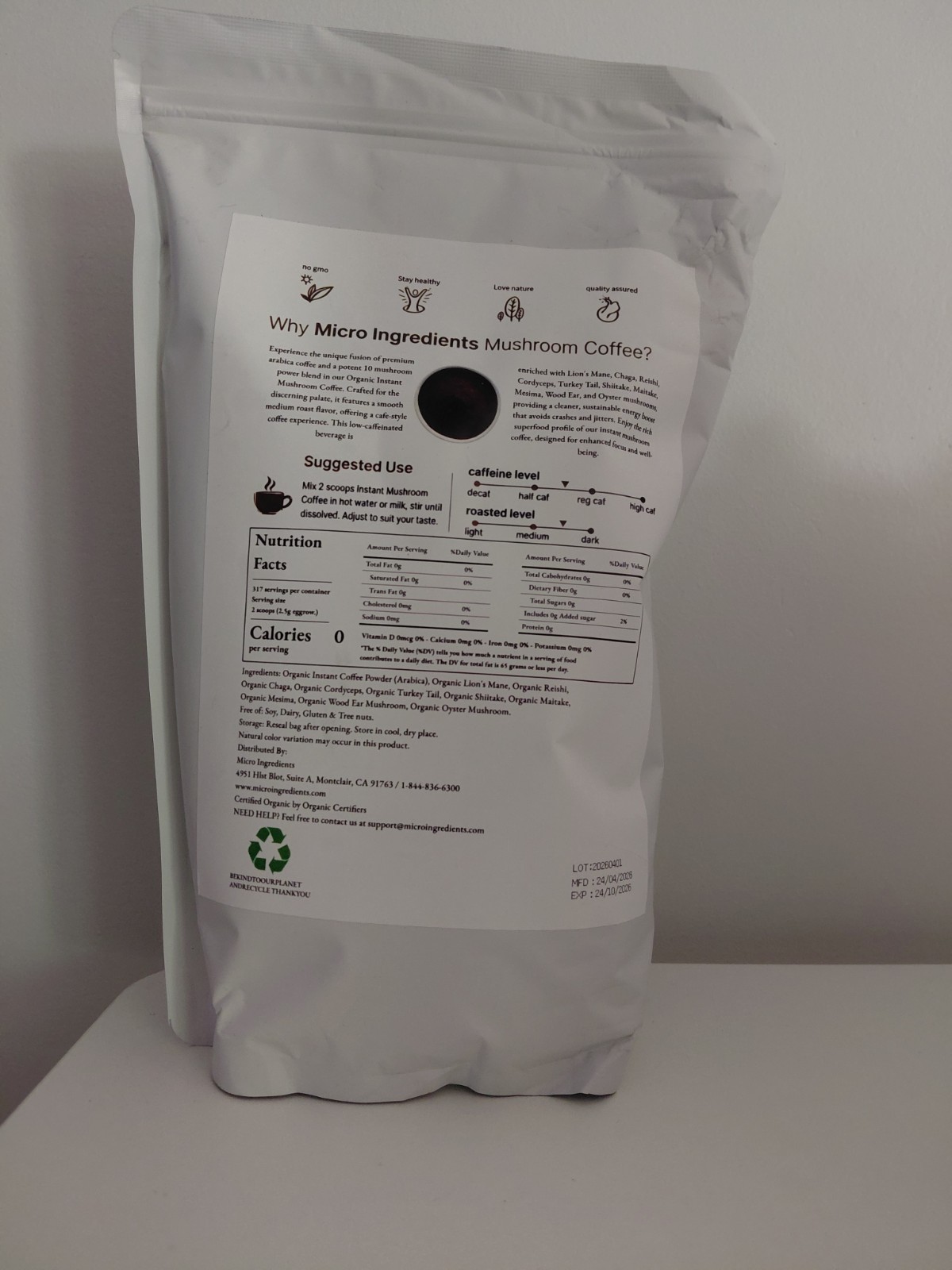 Micro Ingredients Organic Instant Mushroom Coffee 28 oz 10 Mushrooms USDA gallery
