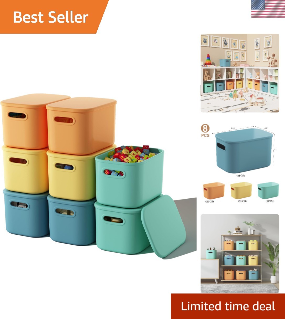 Colorful Storage Bins with Lids 8 Pack Stackable Organizers for Craft Snacks gallery